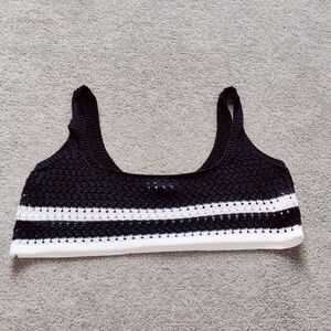 De Base Women's Knit Crotchet Bralette Black White Striped Bohemian Size Large